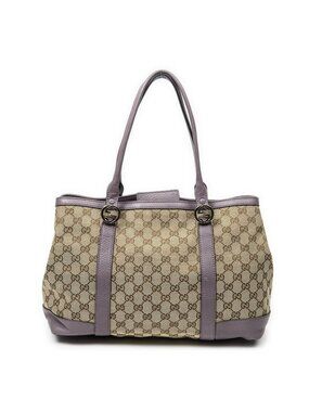 Gucci Miss GG Tote Beige Purple Canvas